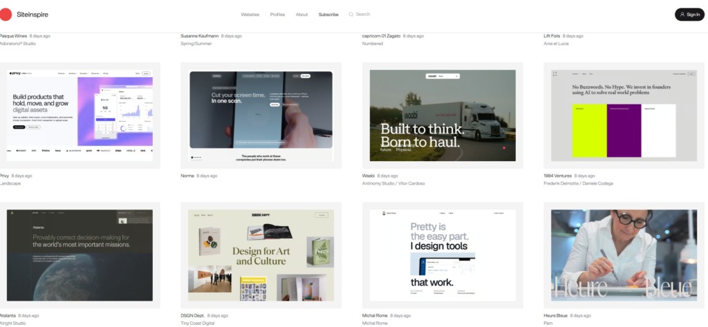 Siteinspire web design gallery featuring international website design examples