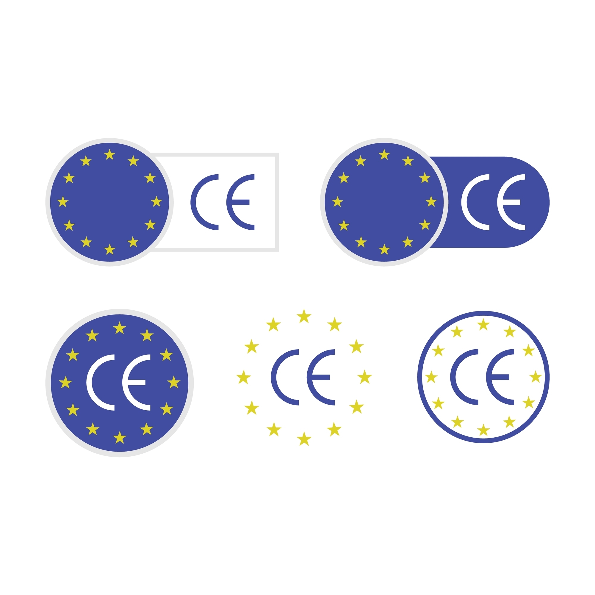 CE marking icons with EU flag and stars, symbolizing product certification required for entering the European market.